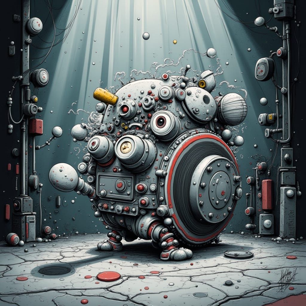 Dieselpunk Cartoon Watch with Fog and Spotlight