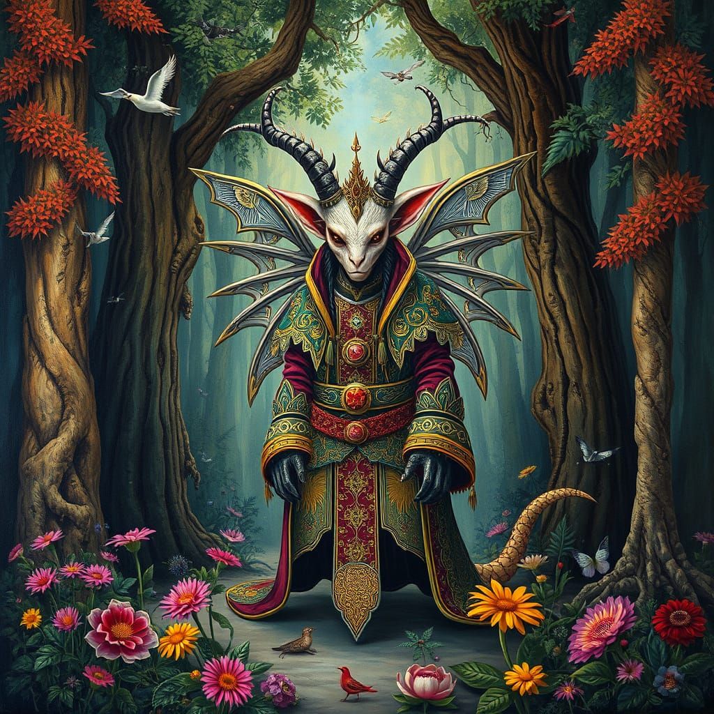 Mystical Creature in Lush Forest: Surreal Pop Art