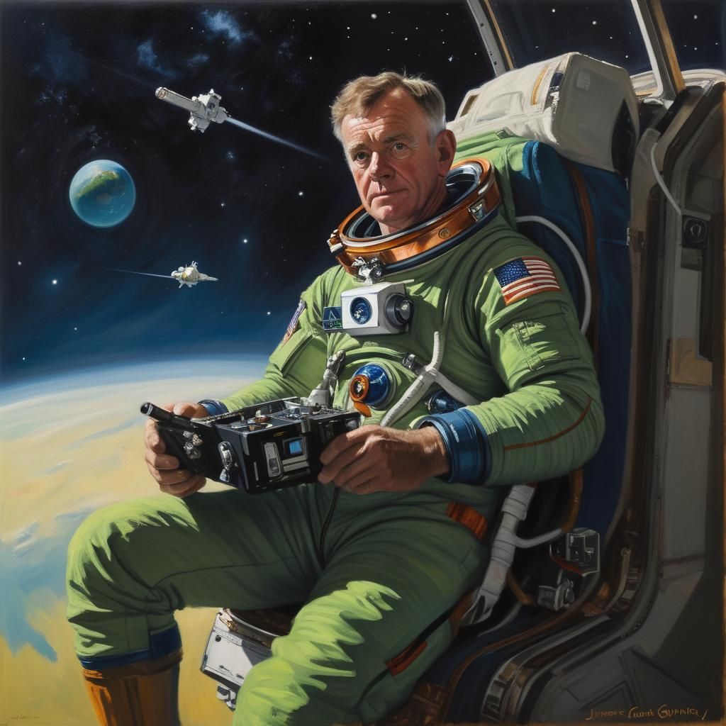 Irishman in Space as Oil Painting