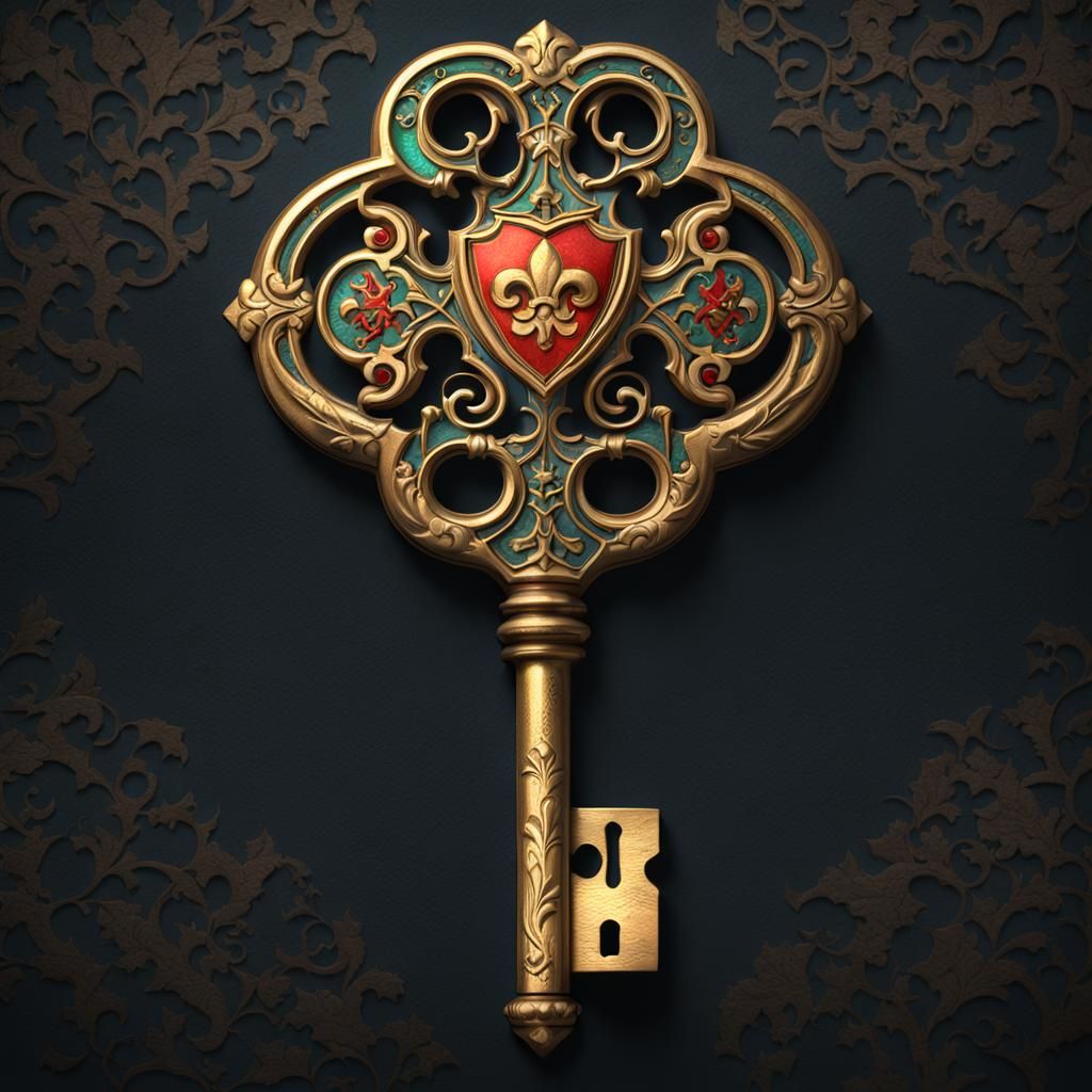 Ornate Gothic Key with Trefoil Handle