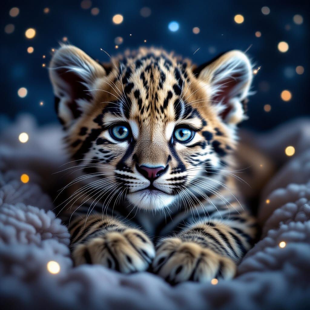 Celestial Panther Cub Portrait with Ethereal Lighting