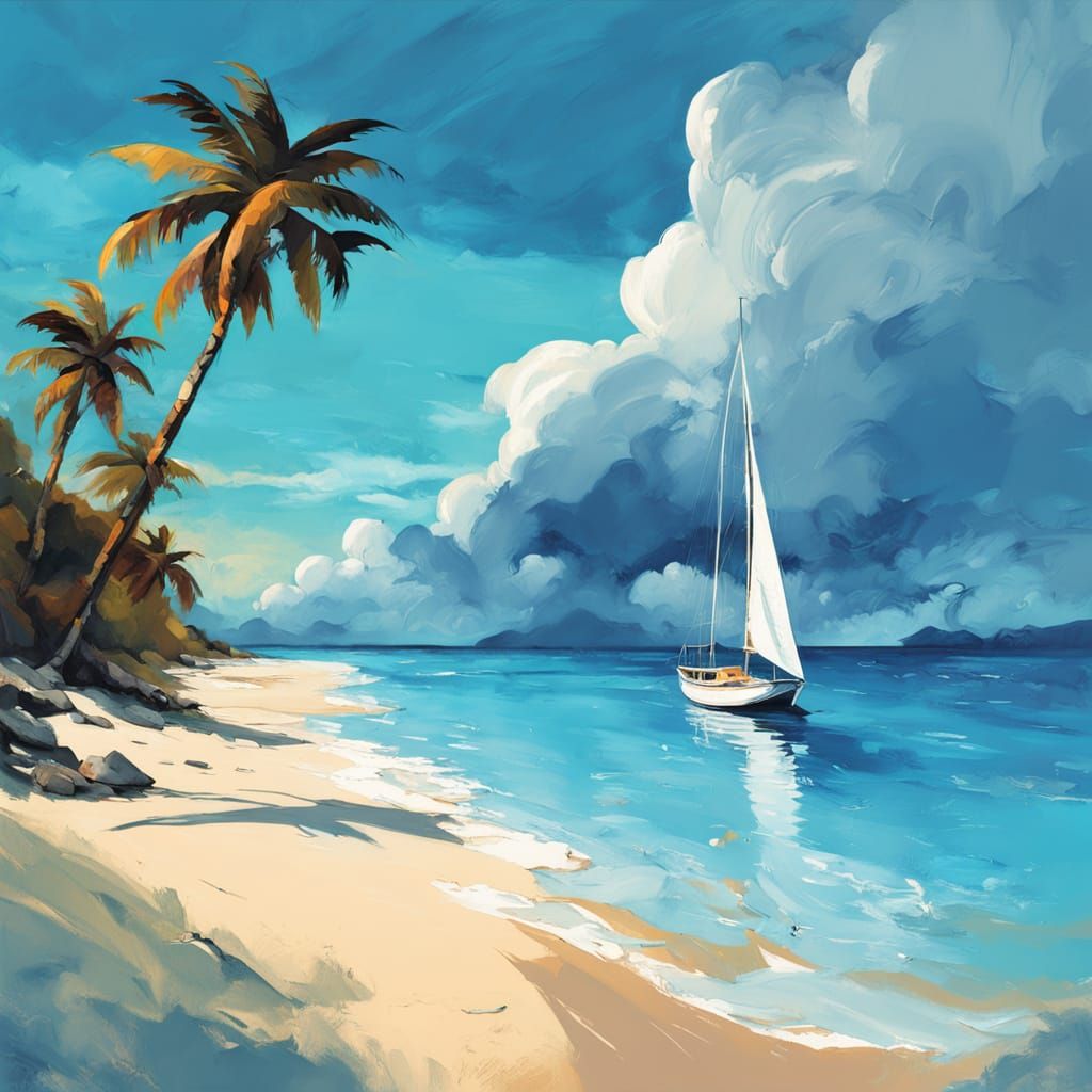 Contrasting Beach and Storm in Painterly Style