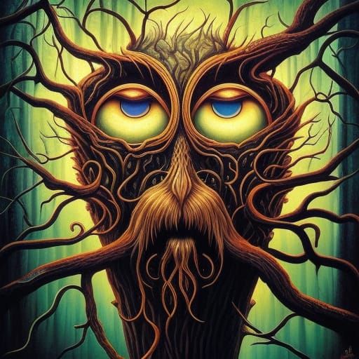 Surreal Old Tree Portrait in Comic Book Art Style