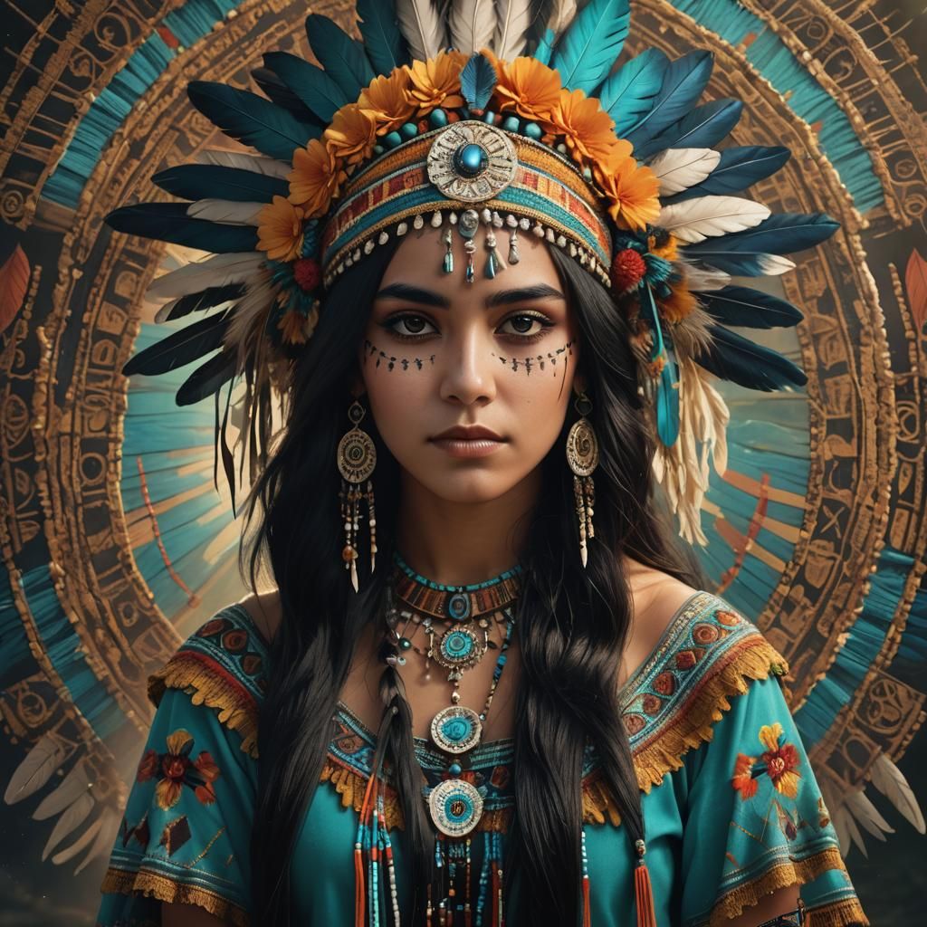Catrina-Inspired Native American Beauty in Hyper-Realistic P...