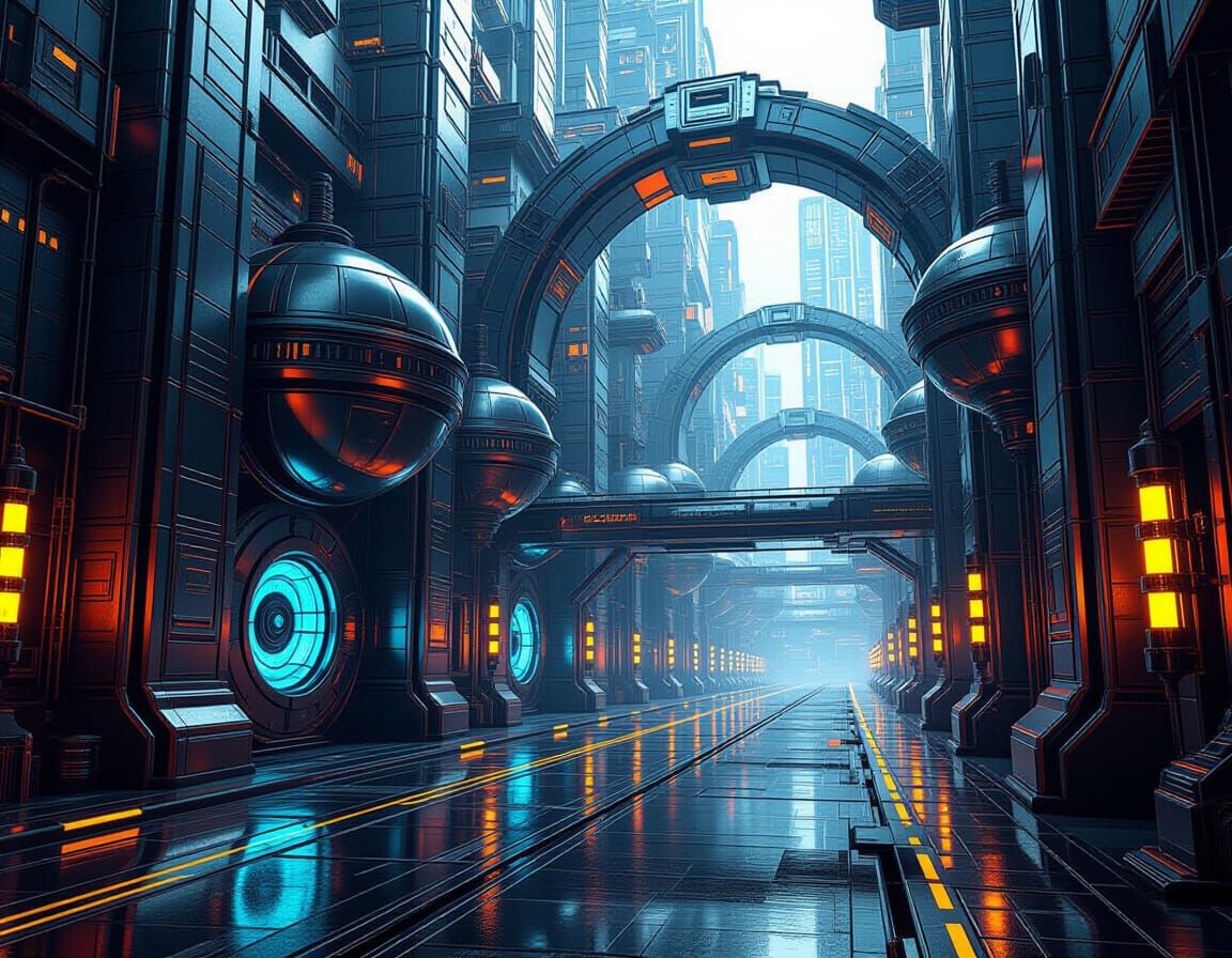 Baroque Sci-Fi Cityscape with Magical Surrealism