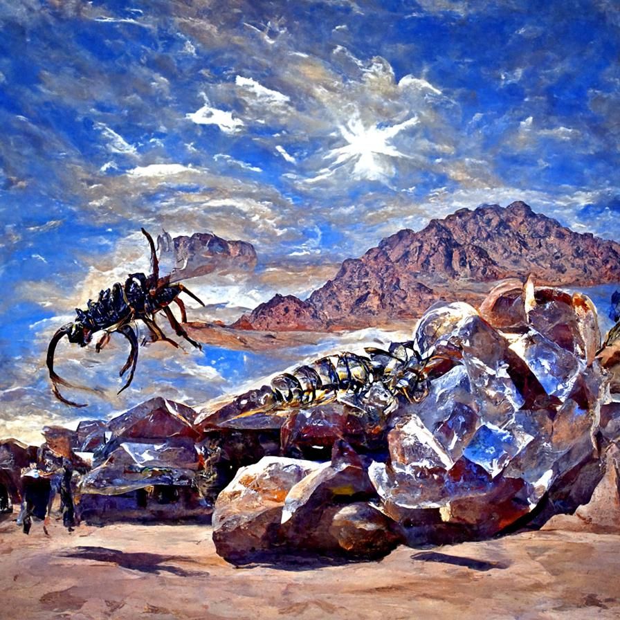 Crystal Scorpion in Desert Sky, Oil Painting