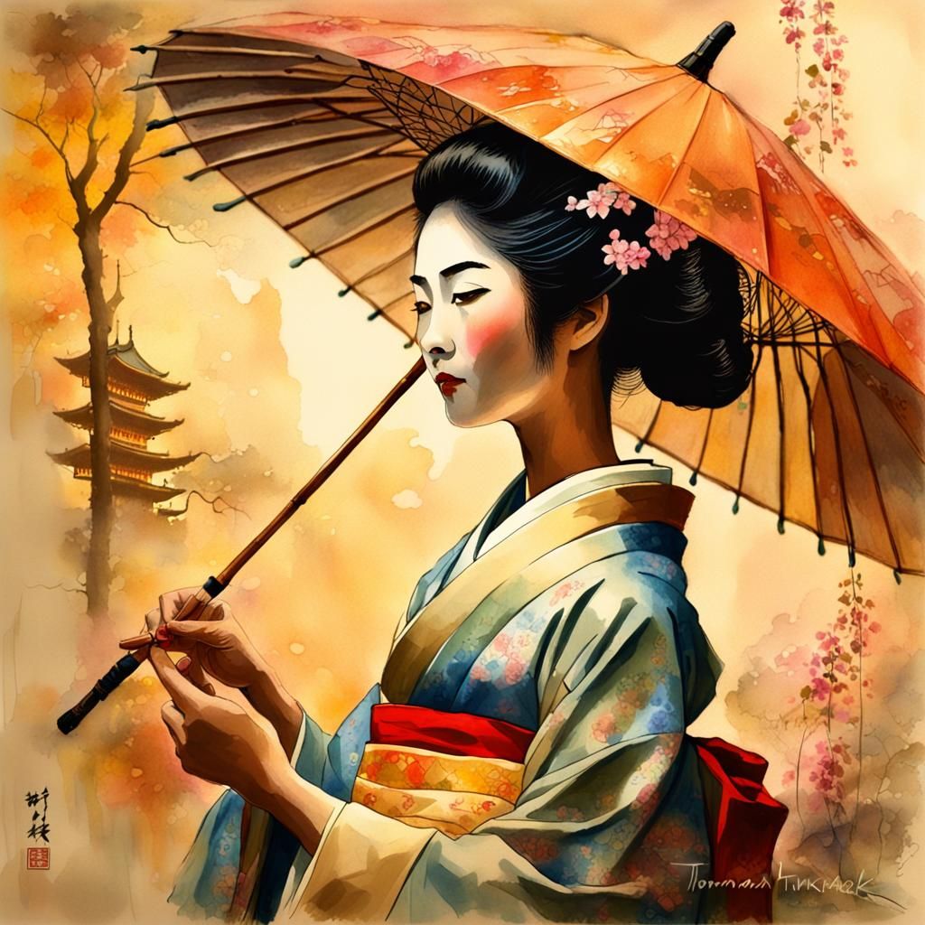 Dreamy Geisha Amidst Warm Golden Light