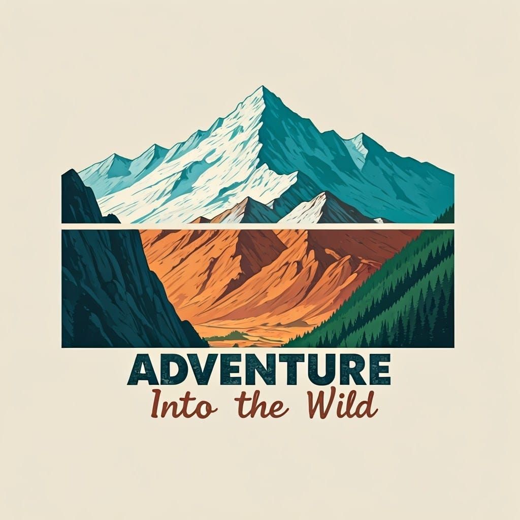 Adventure: Color-blocked Text Graphic with Mountain Landscap...