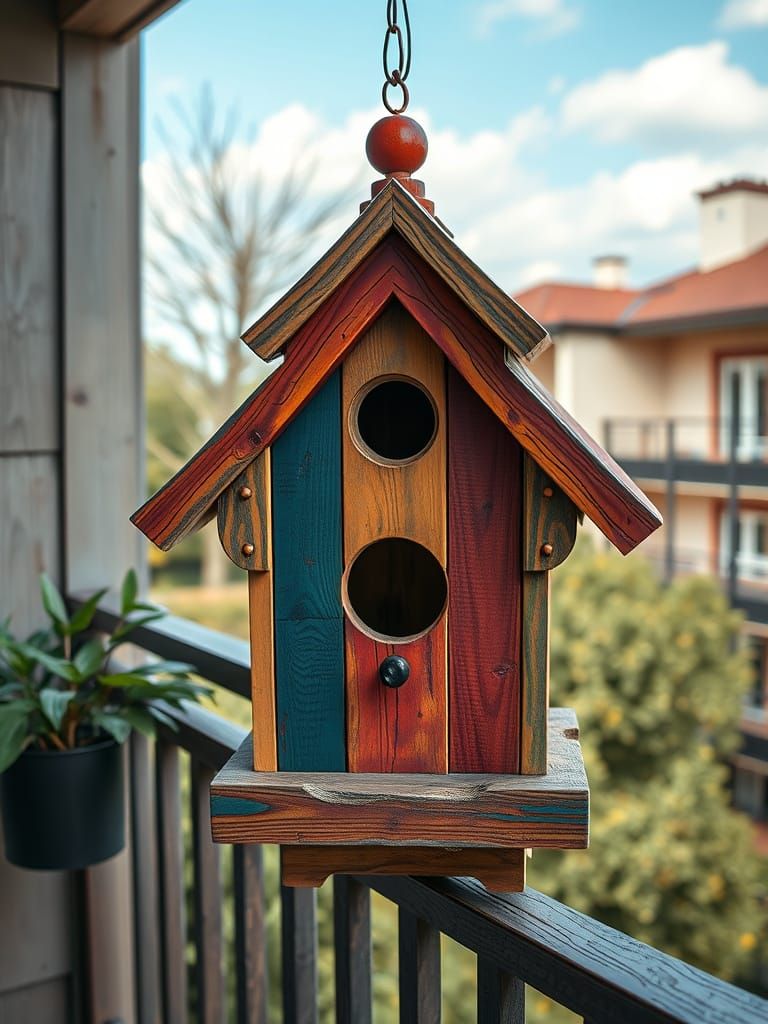 Multicolor Wooden Birdhouse on Balcony, 8K