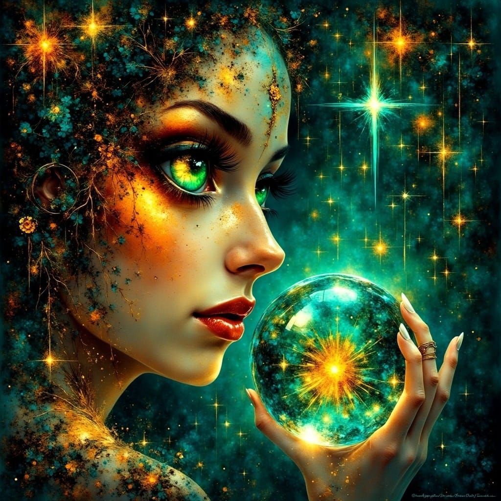 Cosmic Goddess in Ethereal Green Light