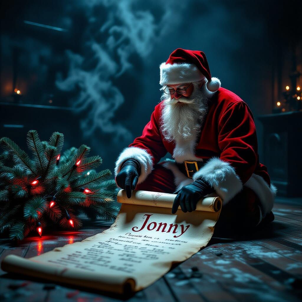 Santa Claus Discovers Ancient Parchment in Smoky Room