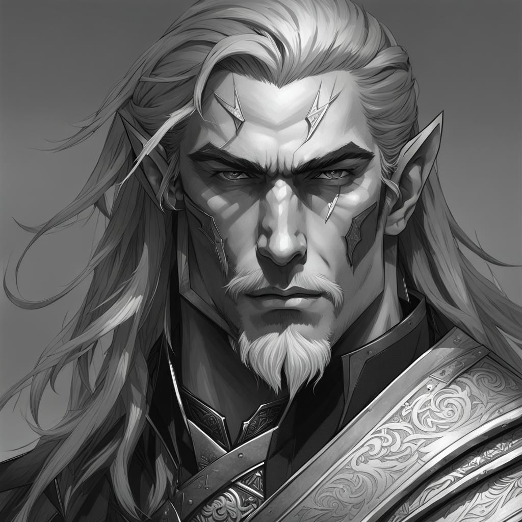 Muscular Elf Warrior Portrait in Hyperdetailed Style
