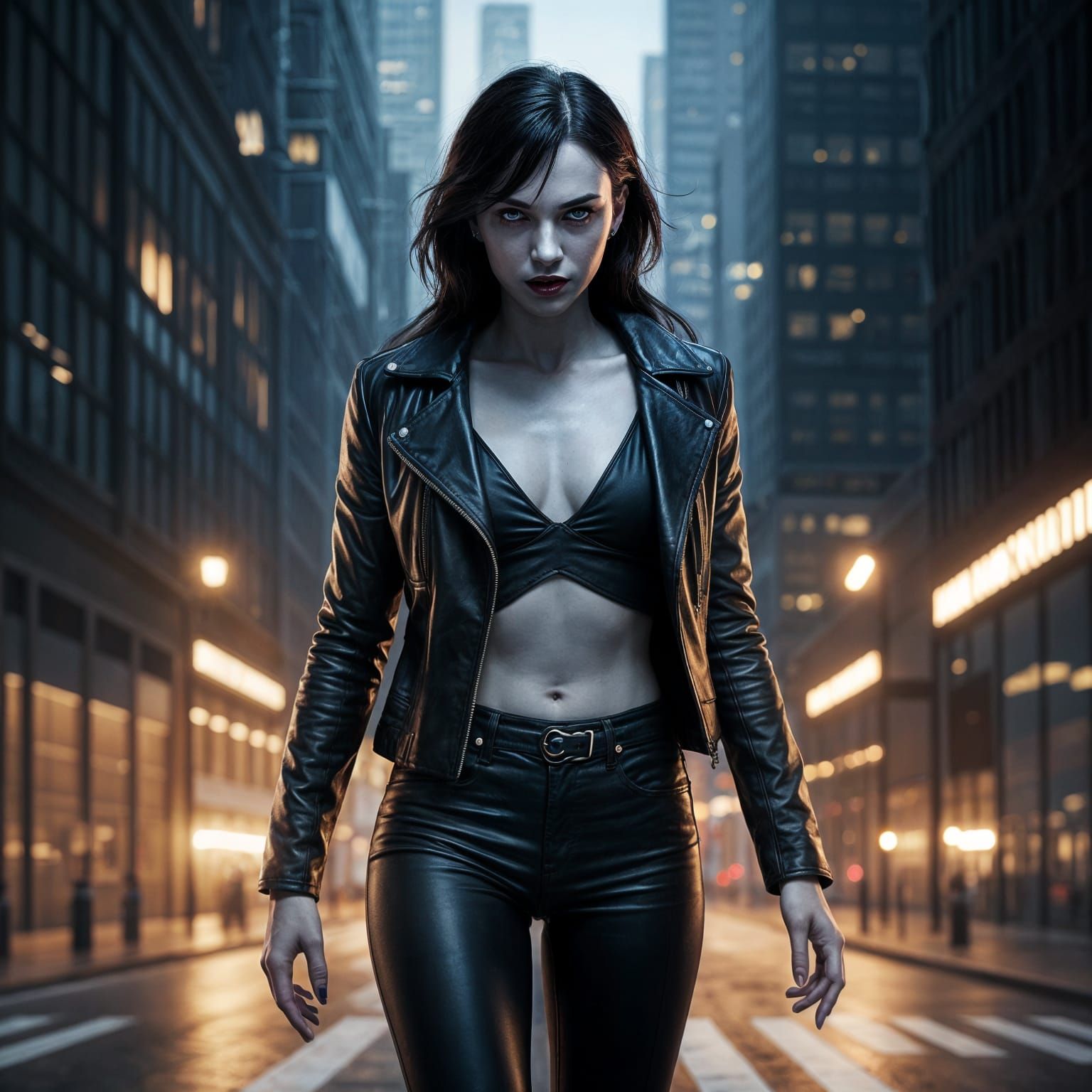 Cyberpunk Vampire Emerges in 2020s Cityscape
