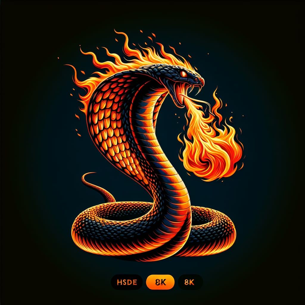 Fiery Cobra with Flaming Tongue in 8k