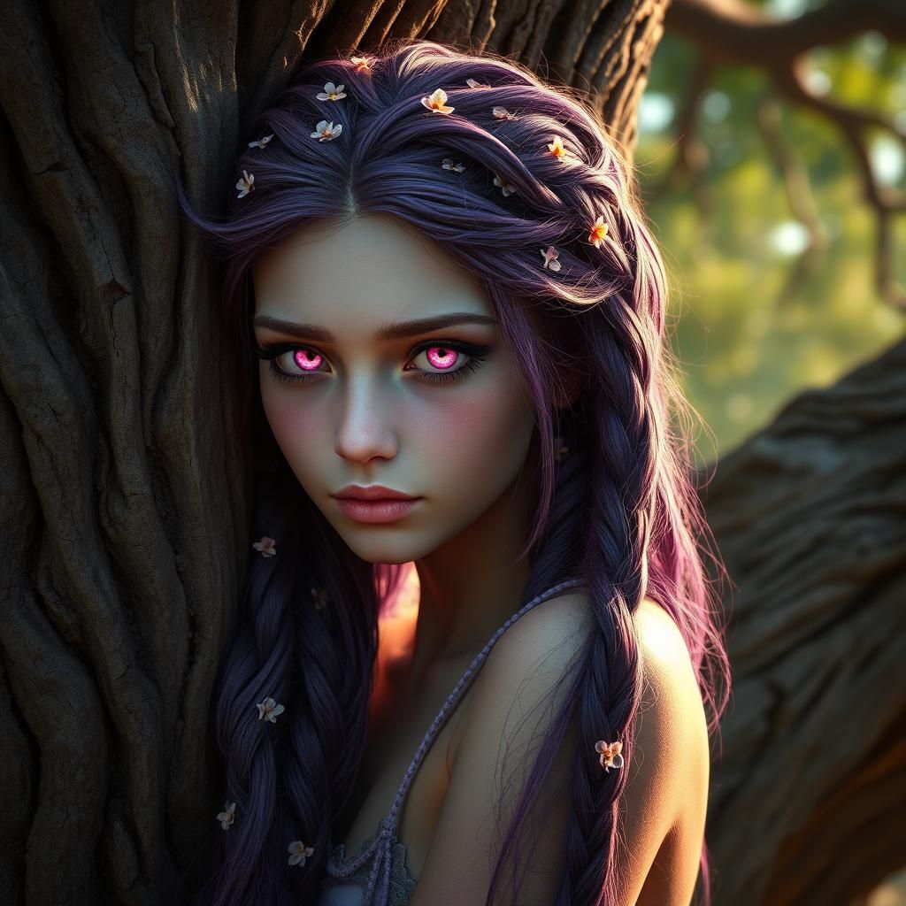 Ethereal Satyr Girl Portrait in Art Nouveau Style