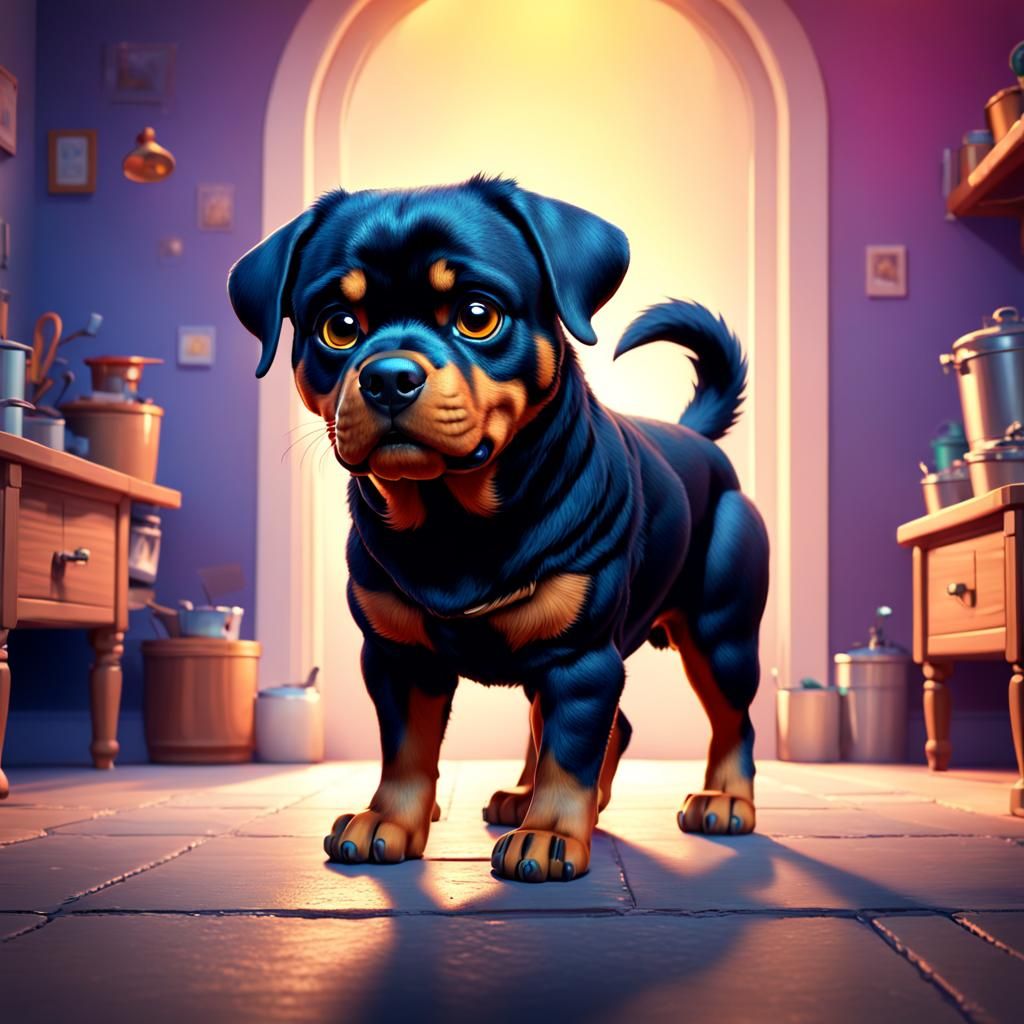 Domestic Rottweiler with Big Eyes in 3D Style