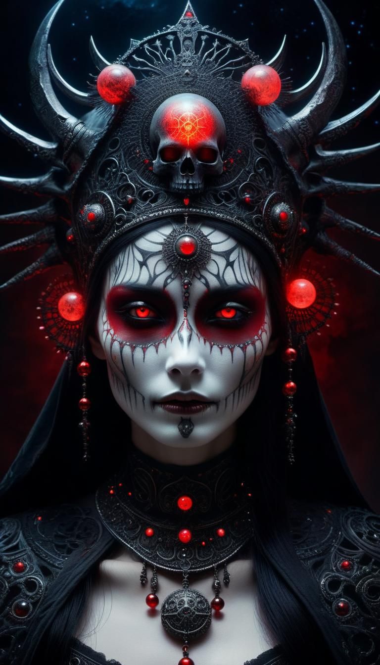 Haunting Dark Fantasy Sorceress with Glowing Eyes