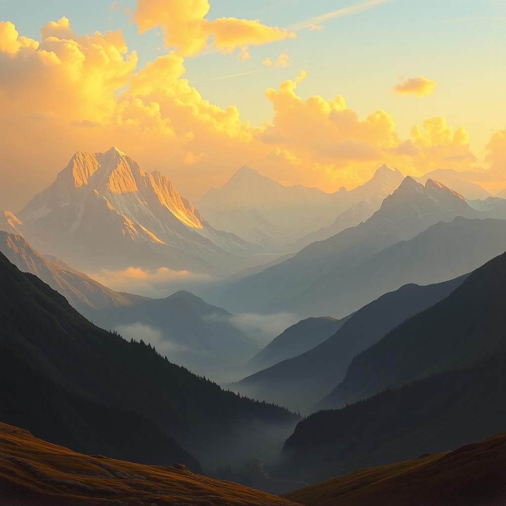 Majestic Mountain Range at Dawn in Luminist Style