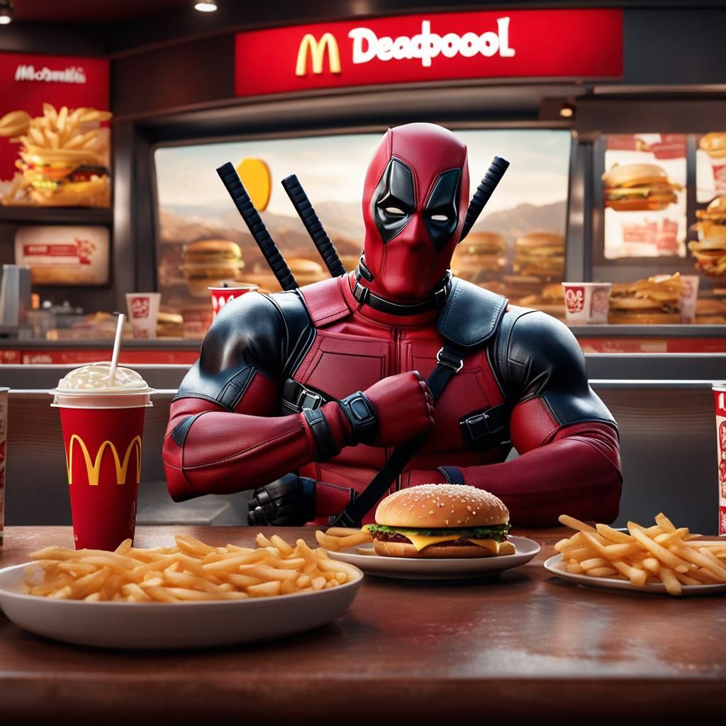 Deadpool Flexes at McDonalds: Detailed Matte Painting