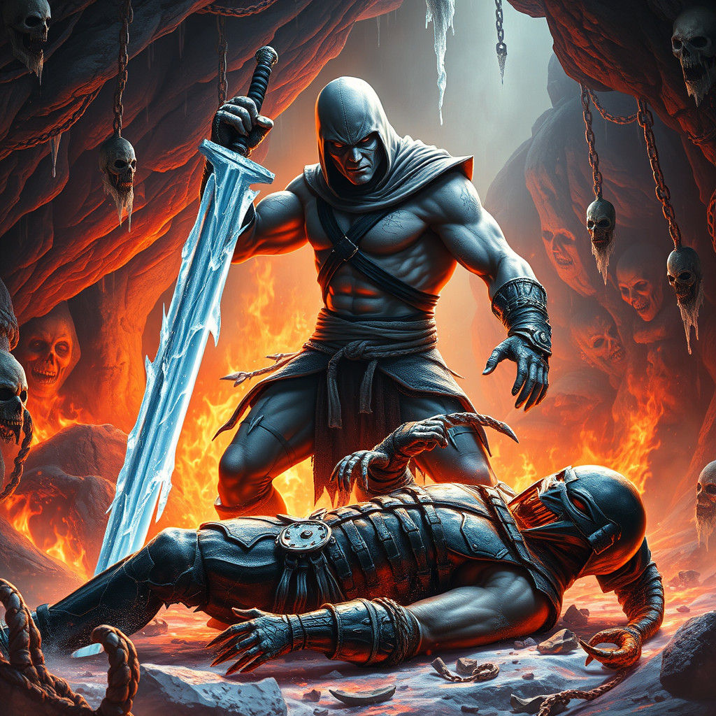 Sub-Zero's Icy Victory in a Burning Cave