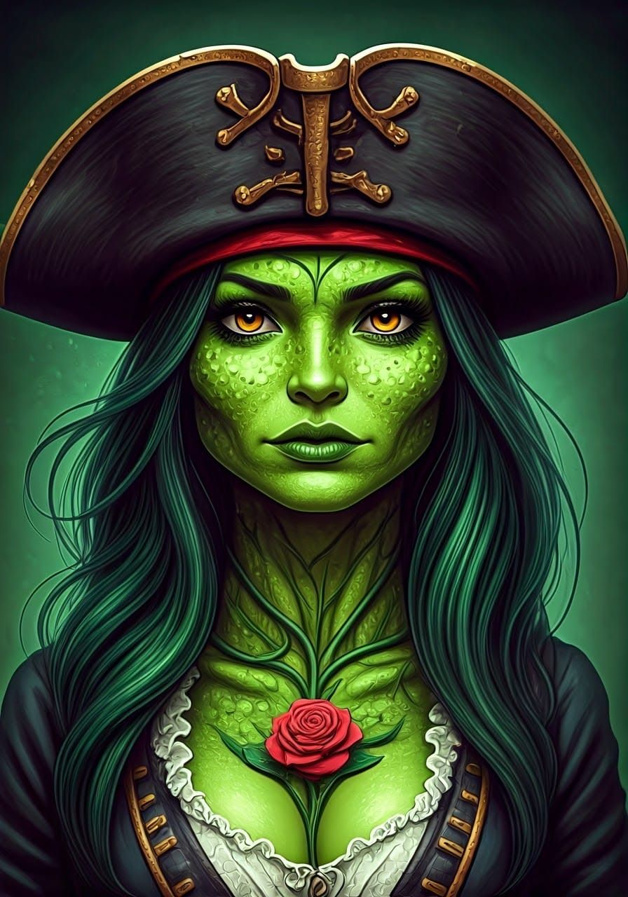Fantasy Pirate Maiden: Toad-Rose Hybrid Portrait