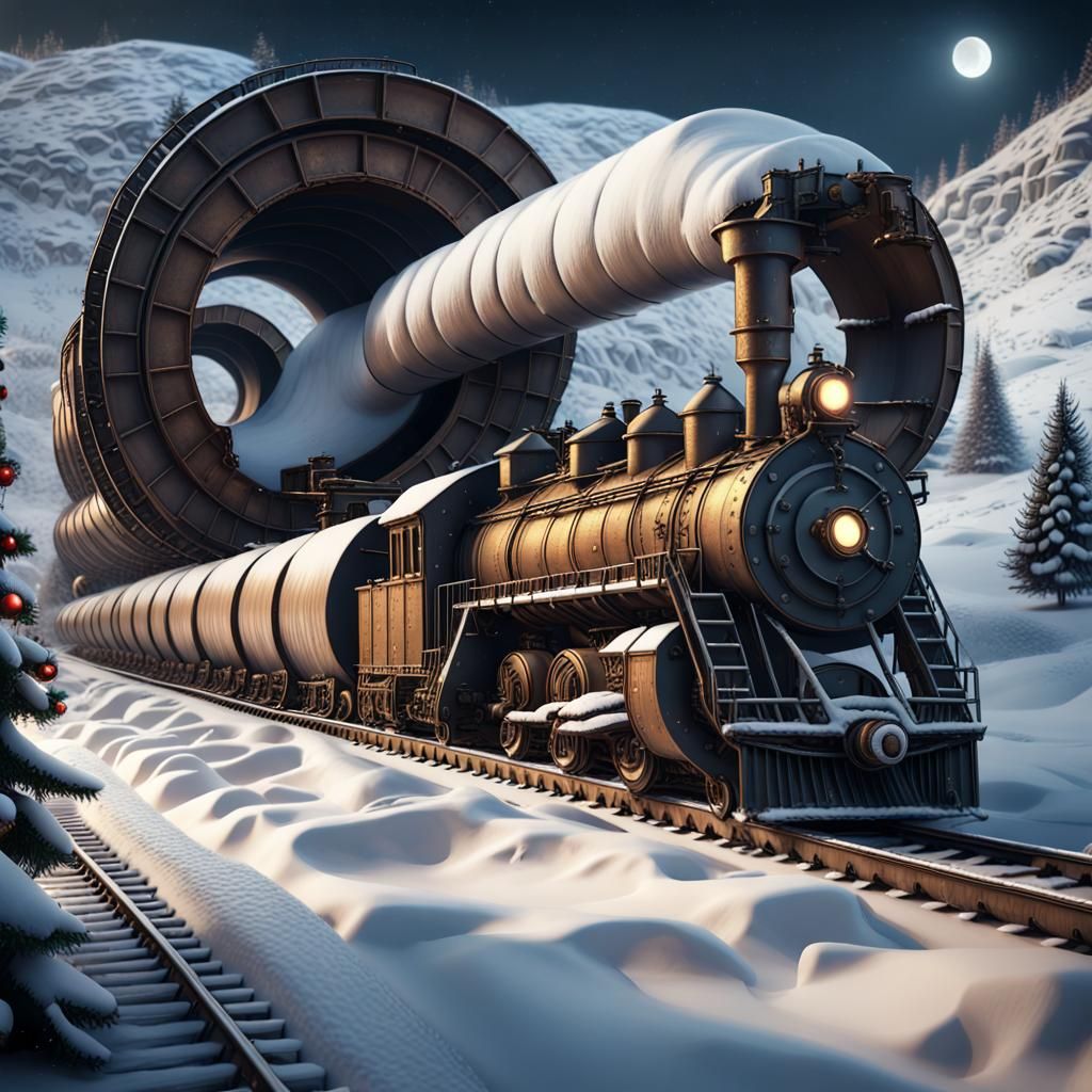 Train Transporting Steel Coils in Winter Night