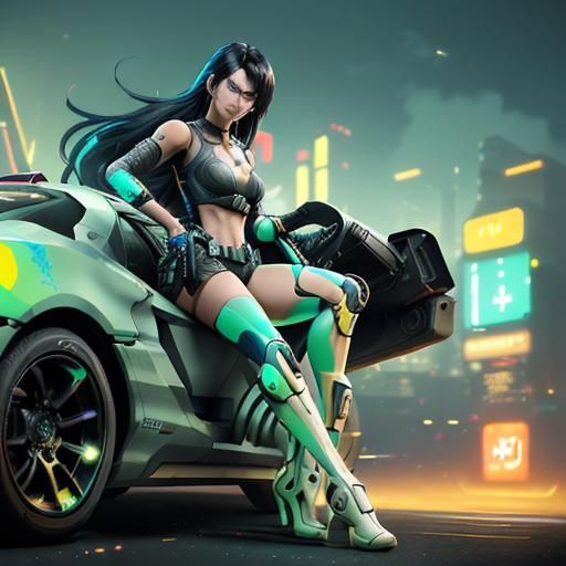 Nintendo Switch Girl in Anime Cyberpunk Style