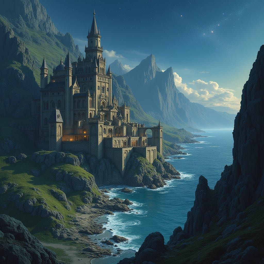 Majestic Medieval City Under Starry Night Sky