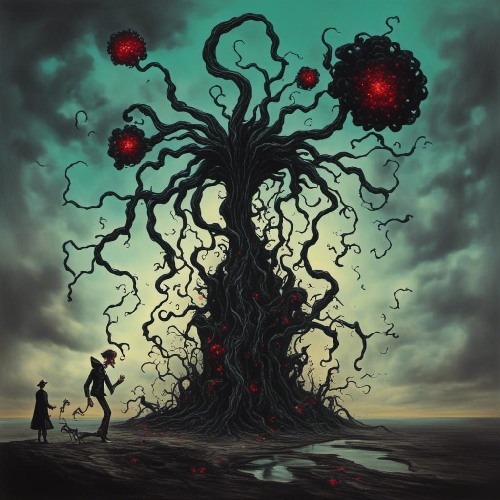 Abstract Twisted Ink Design in Dark Tones