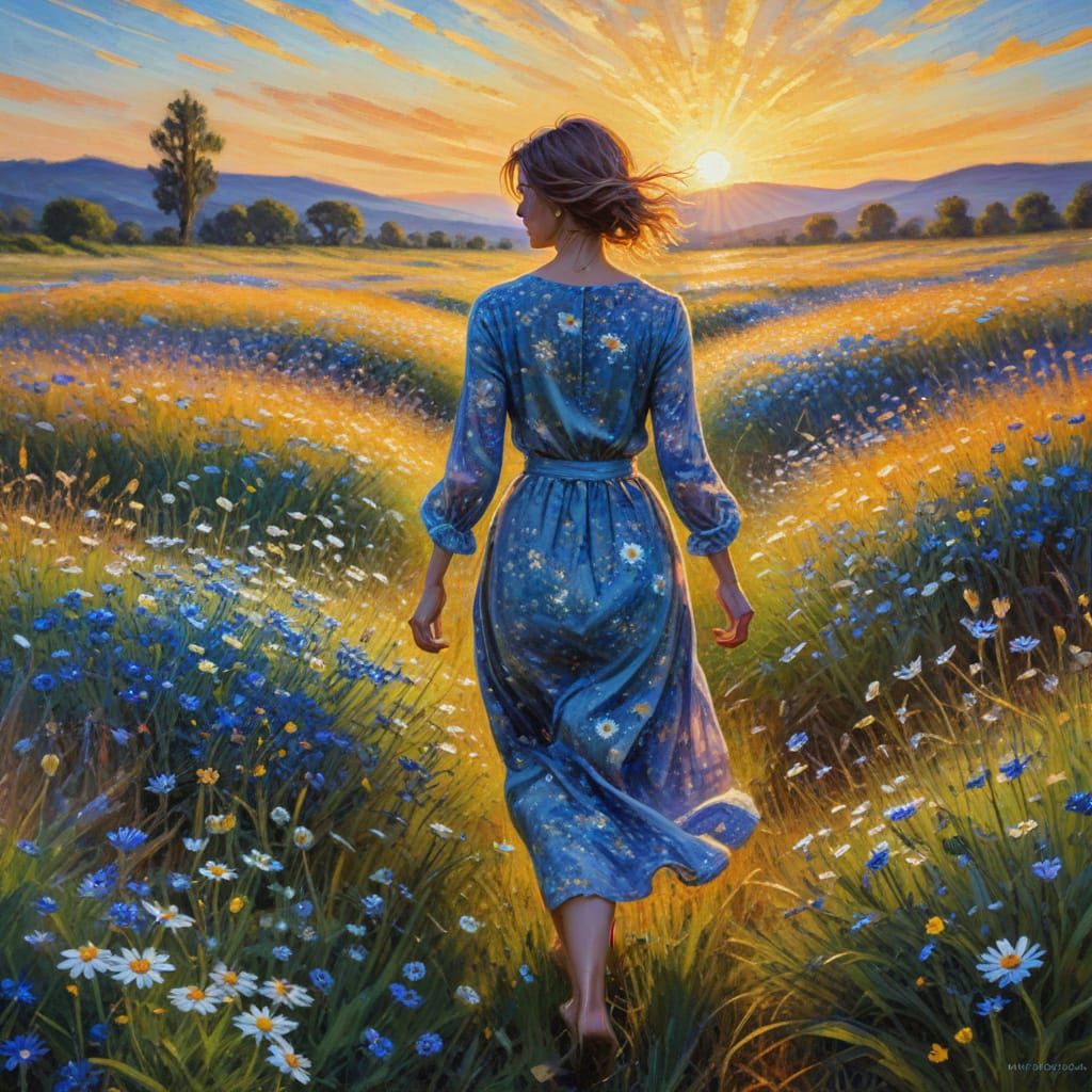 Vibrant Neo-Impressionist Masterpiece of a Flowery Meadow at...