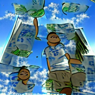 Cartoonish Sky Scene with Floating Money