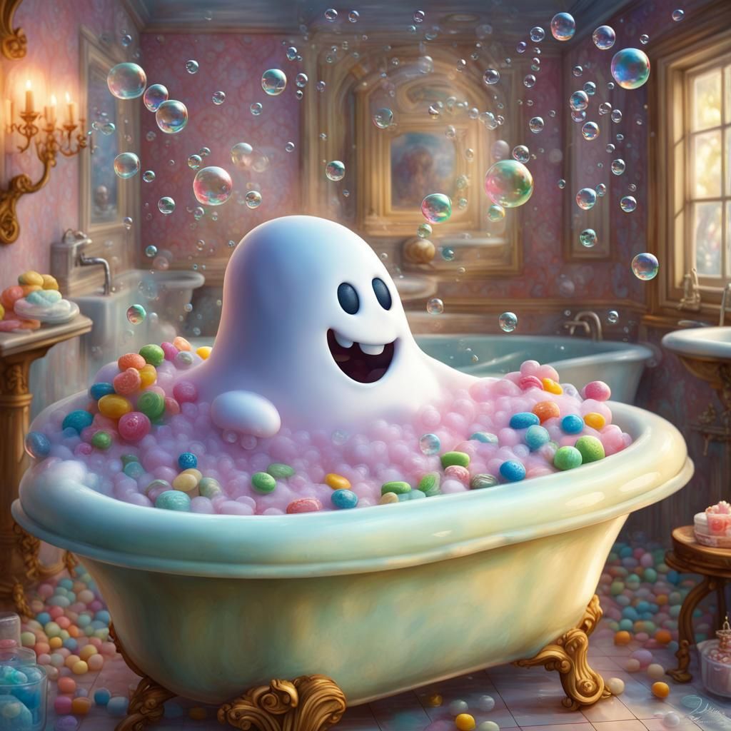 Funny Ghost in Candy-Themed Bubble Bath