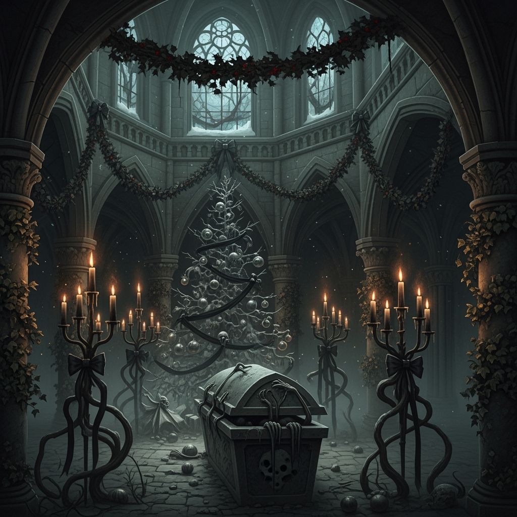 Sinister Crypt Christmas Scene with Skeletal Hands