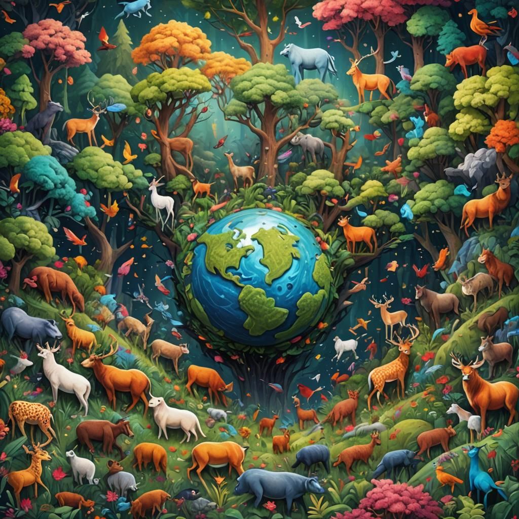 Hyperrealistic Planet Earth with Colorful Forest