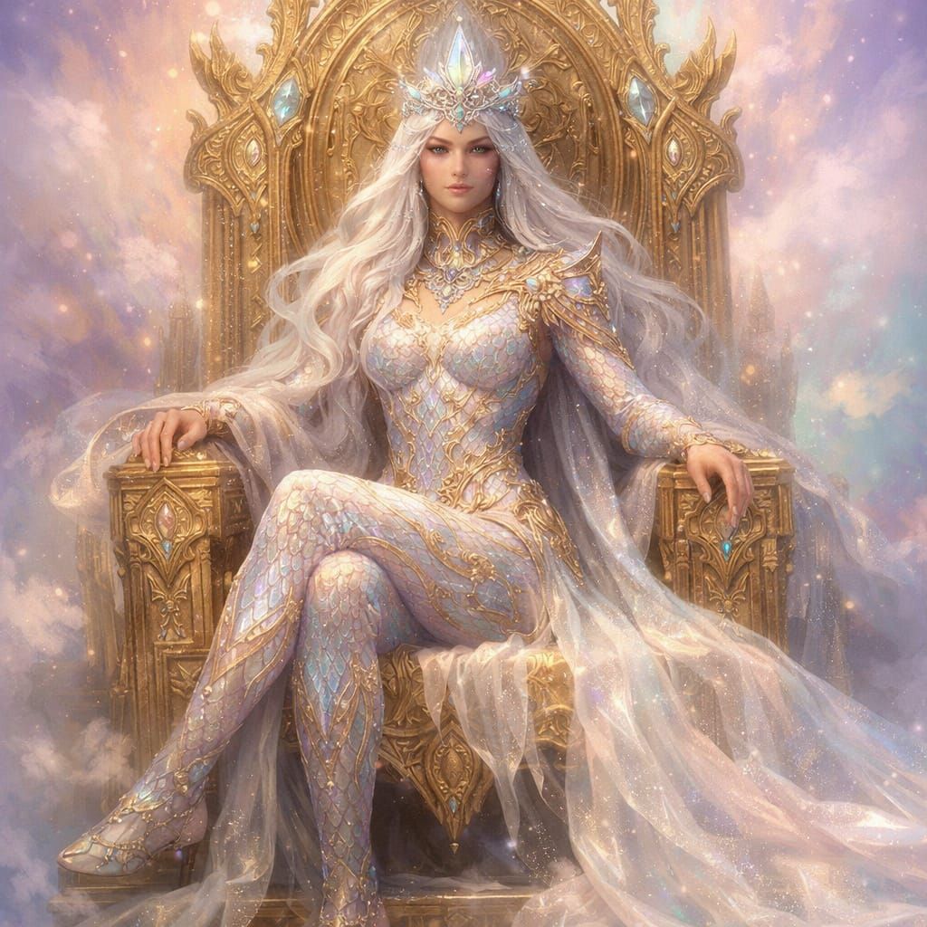 Ethereal Sovereign on Golden Throne with Celestial Motifs