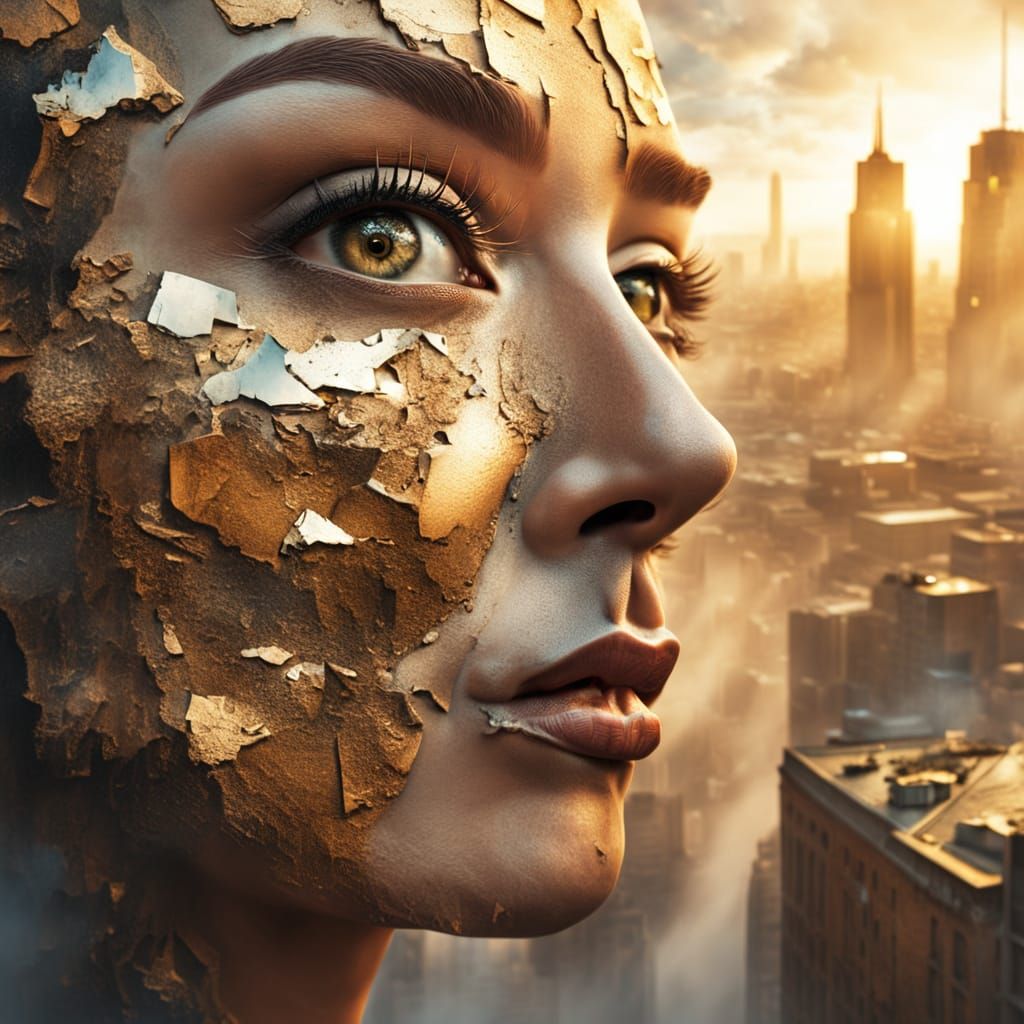 Surreal Cityscape Portrait in Golden Hour