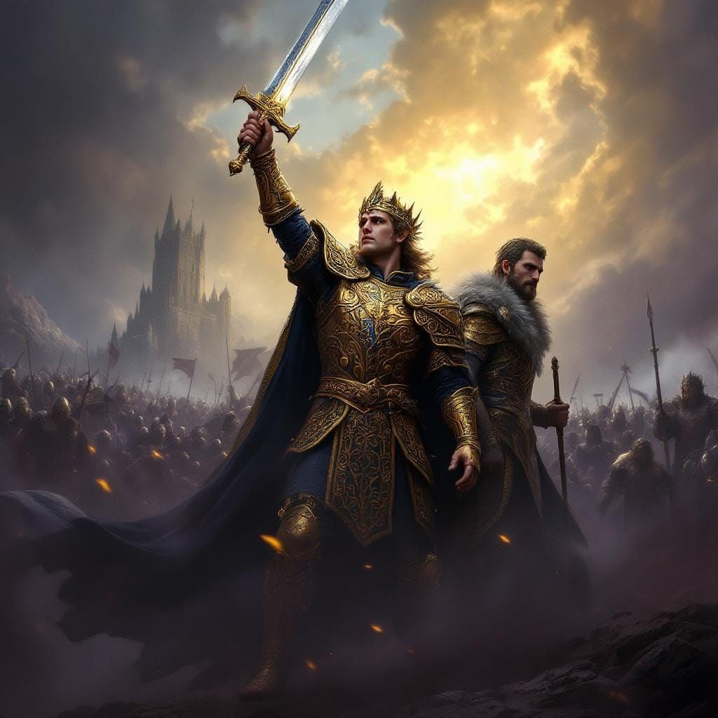 King Arthur Leads His Troops into Battle