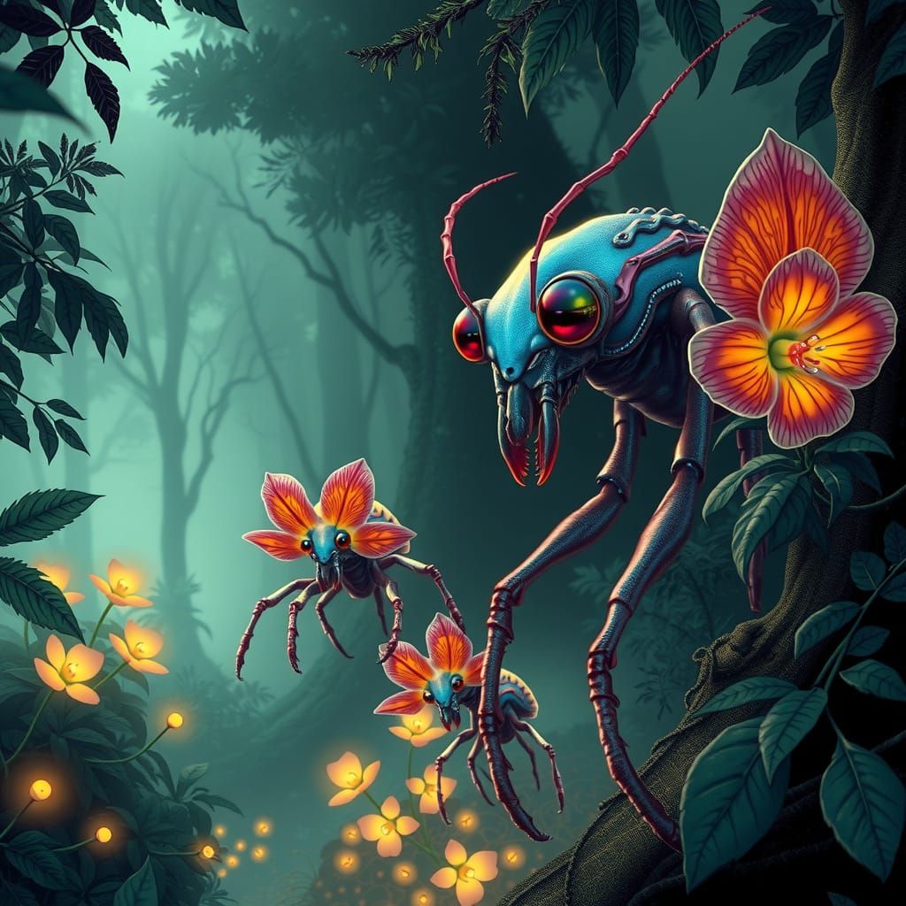 Exoplanet Beings with Iridescent Eyes and Delicate Appendage...