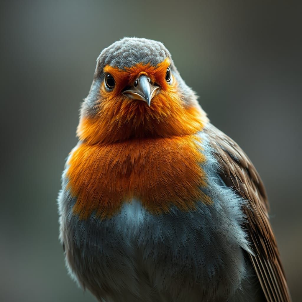 Proud Robin Bird Puffed Chest, Digital Painting
