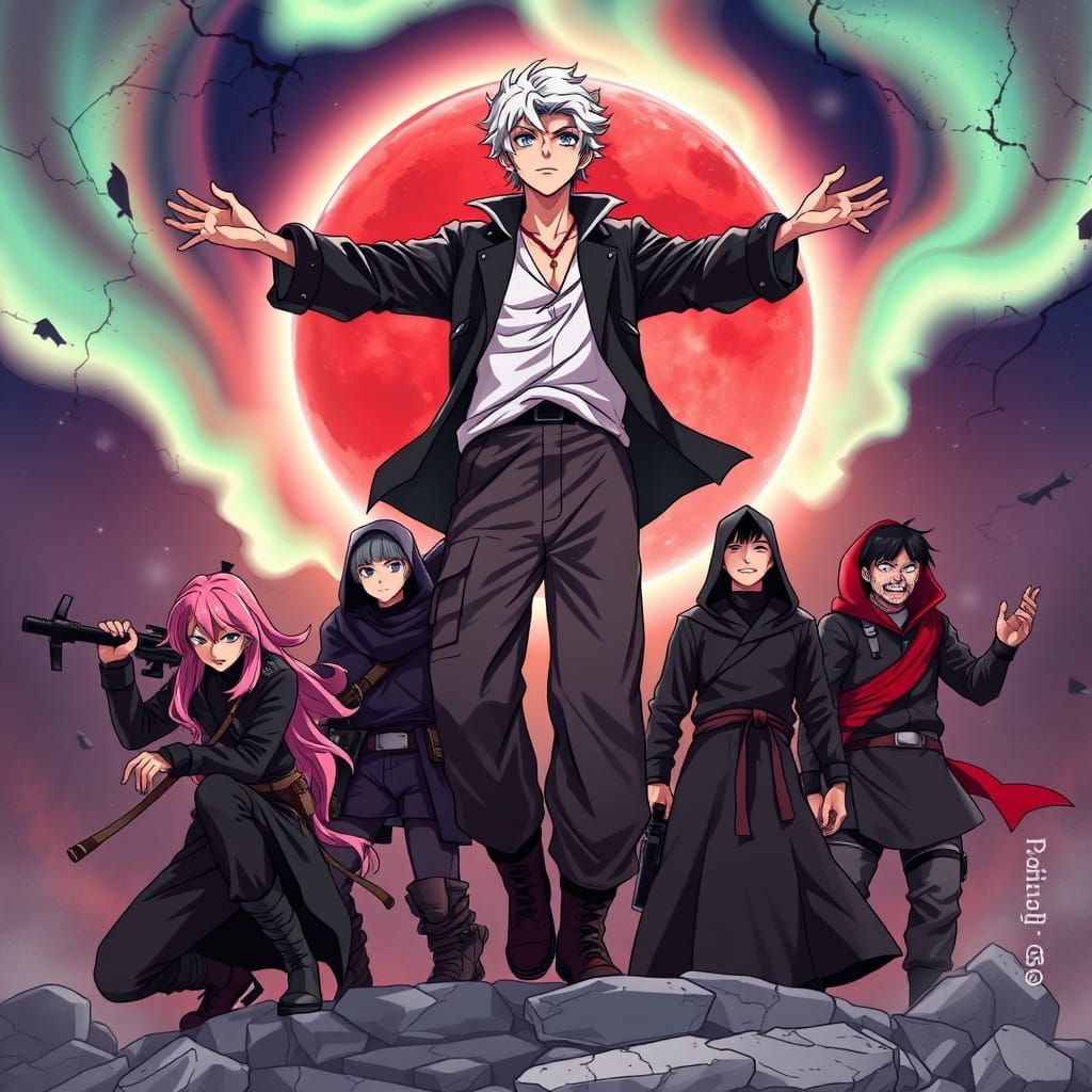 Anime-Style Hero Soars Above Battle-Torn Allies in Shattered...