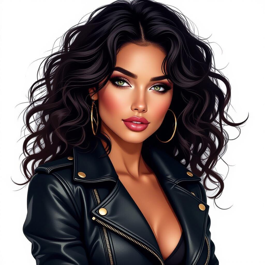 Beautiful Woman in Black Leather Jacket