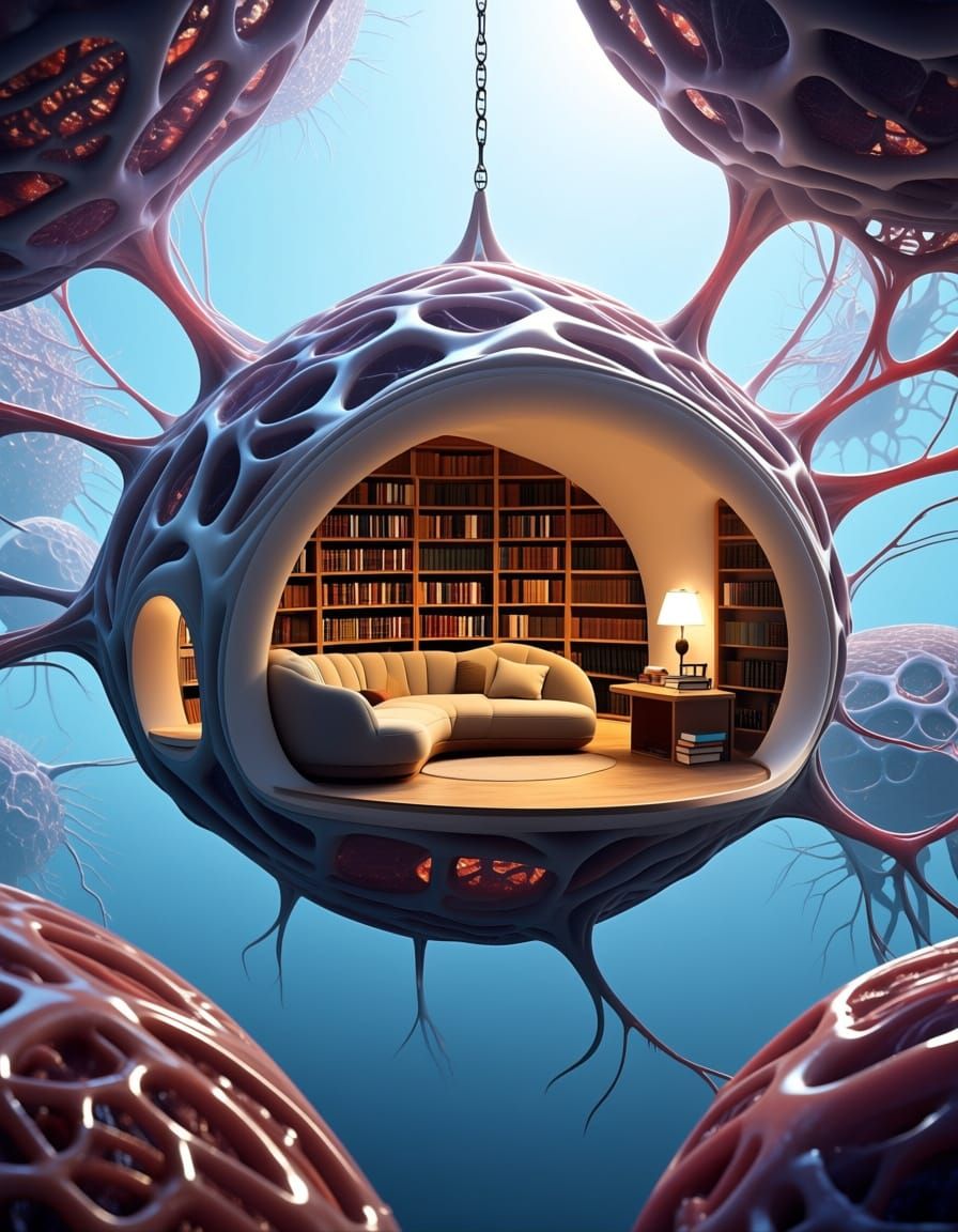 Cosy Floating Cubby in an Eternal Library Under Profoundly L...