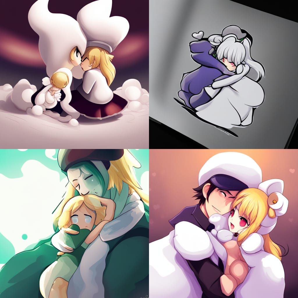 Boosette Hugging Luigi: Anime-Style Illustration