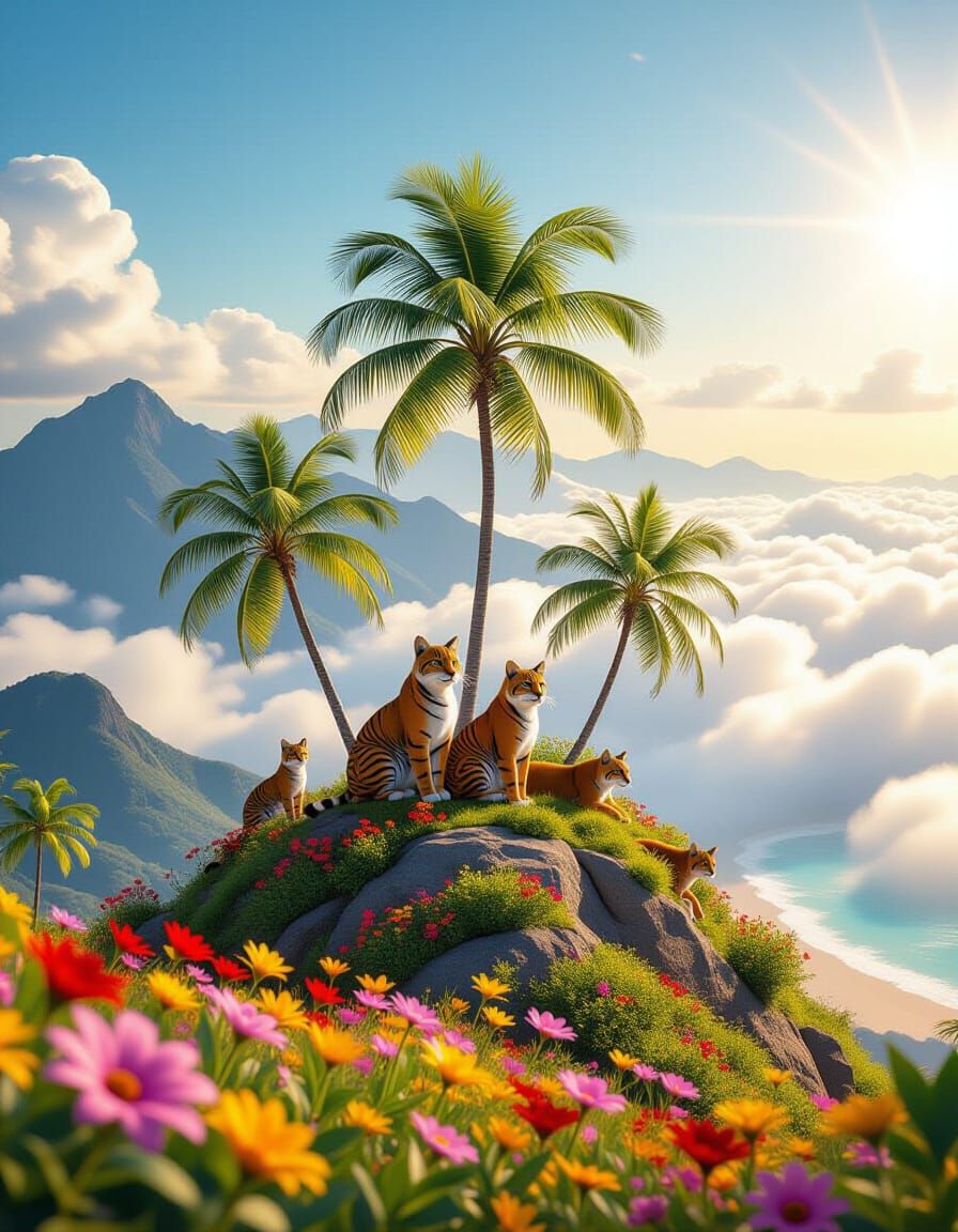 Majestic Big Cats in Mountain Retreat: 3D Masterpiece