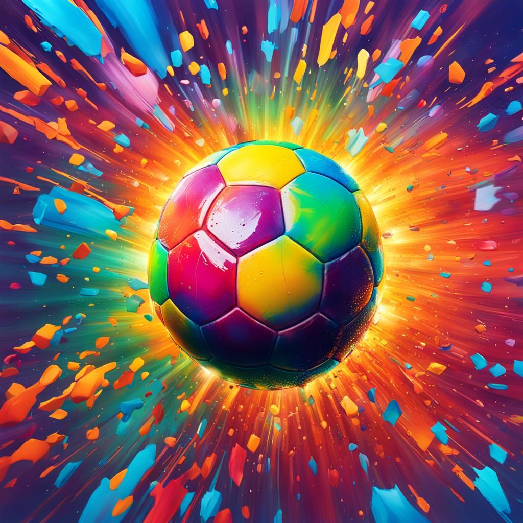 Colorful Soccer Ball Splash Art in Hyperrealism