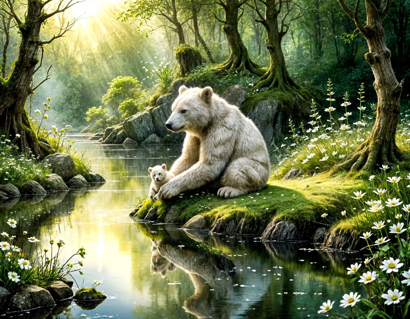 Bear Family in Enchanted Forest Watercolor