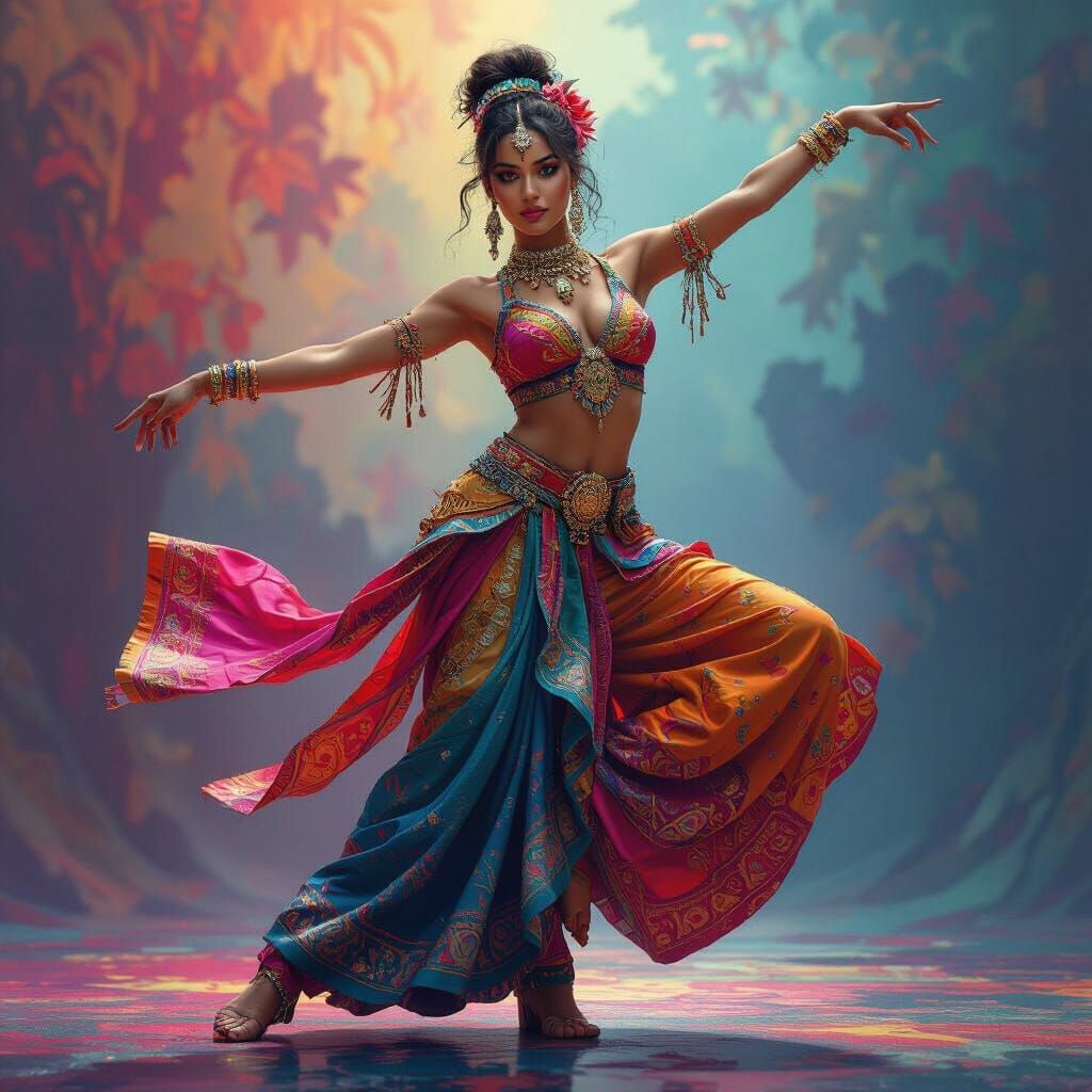 Dynamic Dancer in Colorful Clothing: Hyperrealistic Matte Pa...