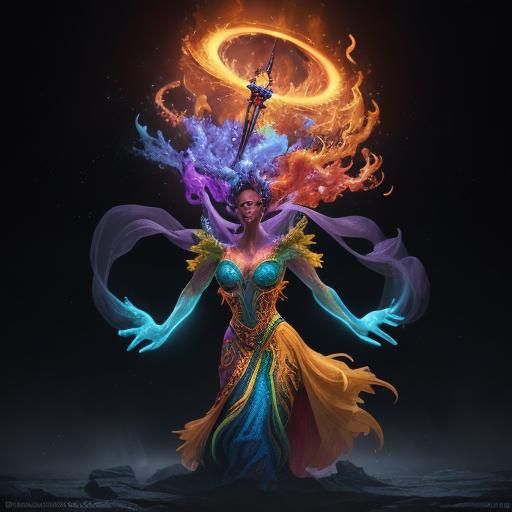 Dancing Flame Surrounded by Vibrant Gemstones