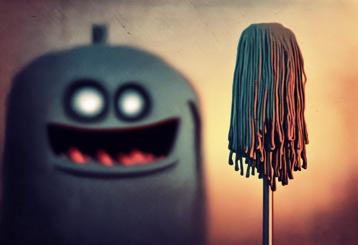 Industrial Mop Head with Grimy Metallic Tones