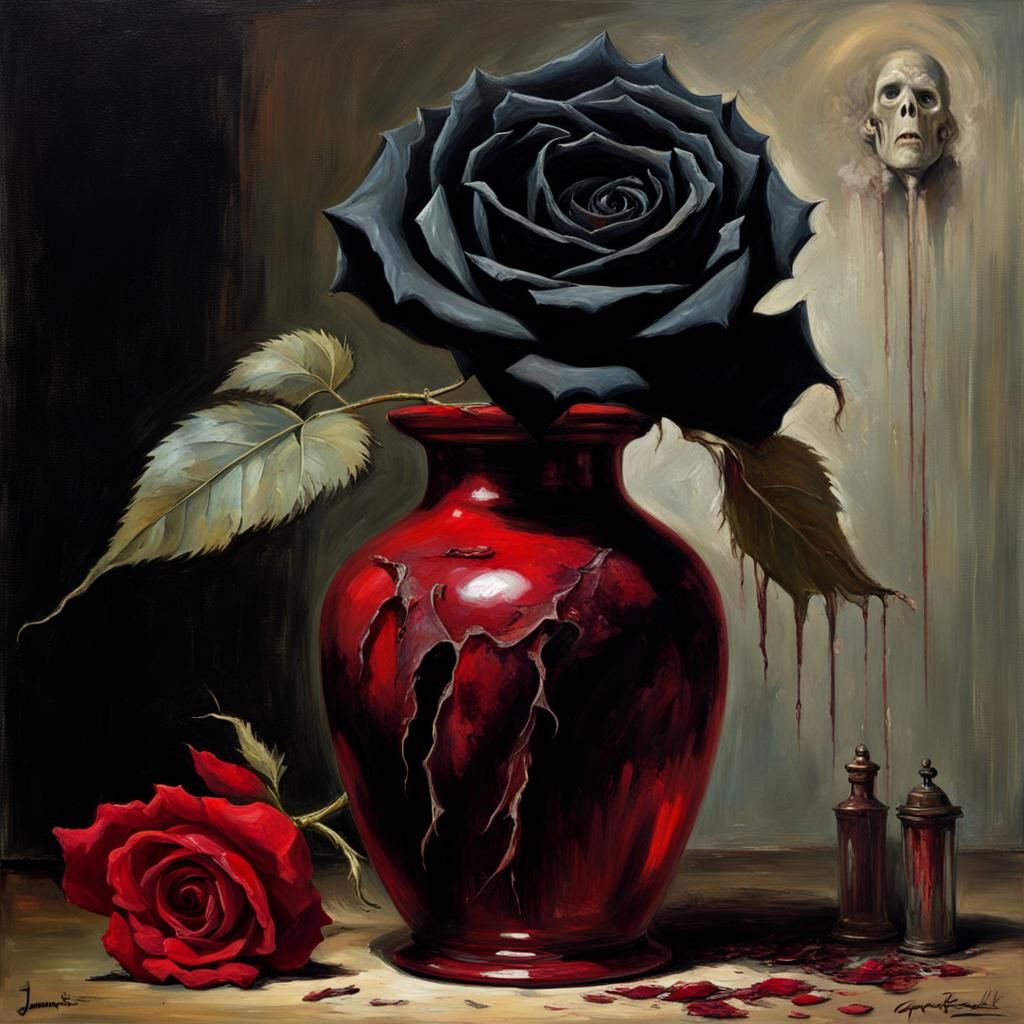 Sinister Black Rose in Macabre Vase
